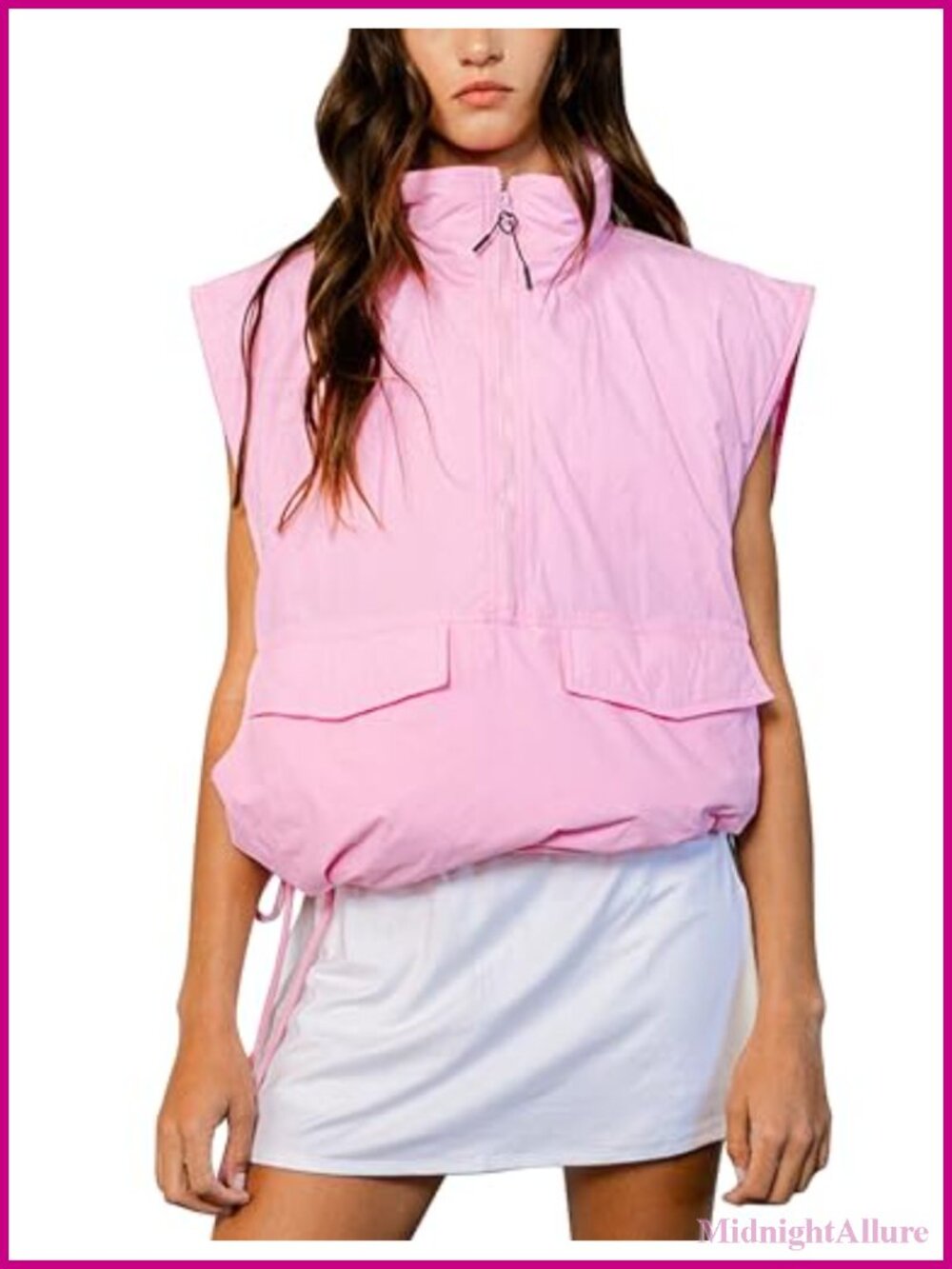 Quilted Puffer Vest Stand Collar Half Zip Sleeveless Padded Jacket with Pockets